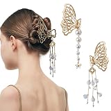 FRDTLUTHW Large Metal Butterfly Hair Claw Clips Nonslip Tassel Hair Clips for Women Girls Thick Thin