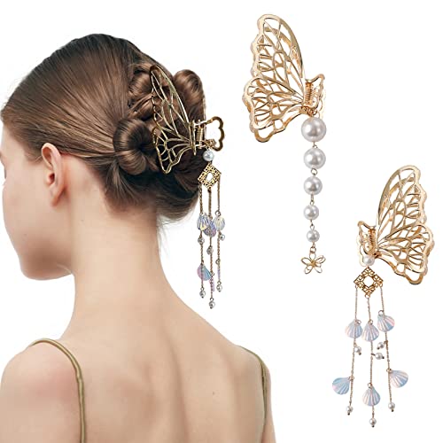 Frdtluthw Large Metal Butterfly Hair Claw Clips Nonslip Tassel Hair Clips For Women Girls Thick Thin Hair(Pack Of 2) #TOP12