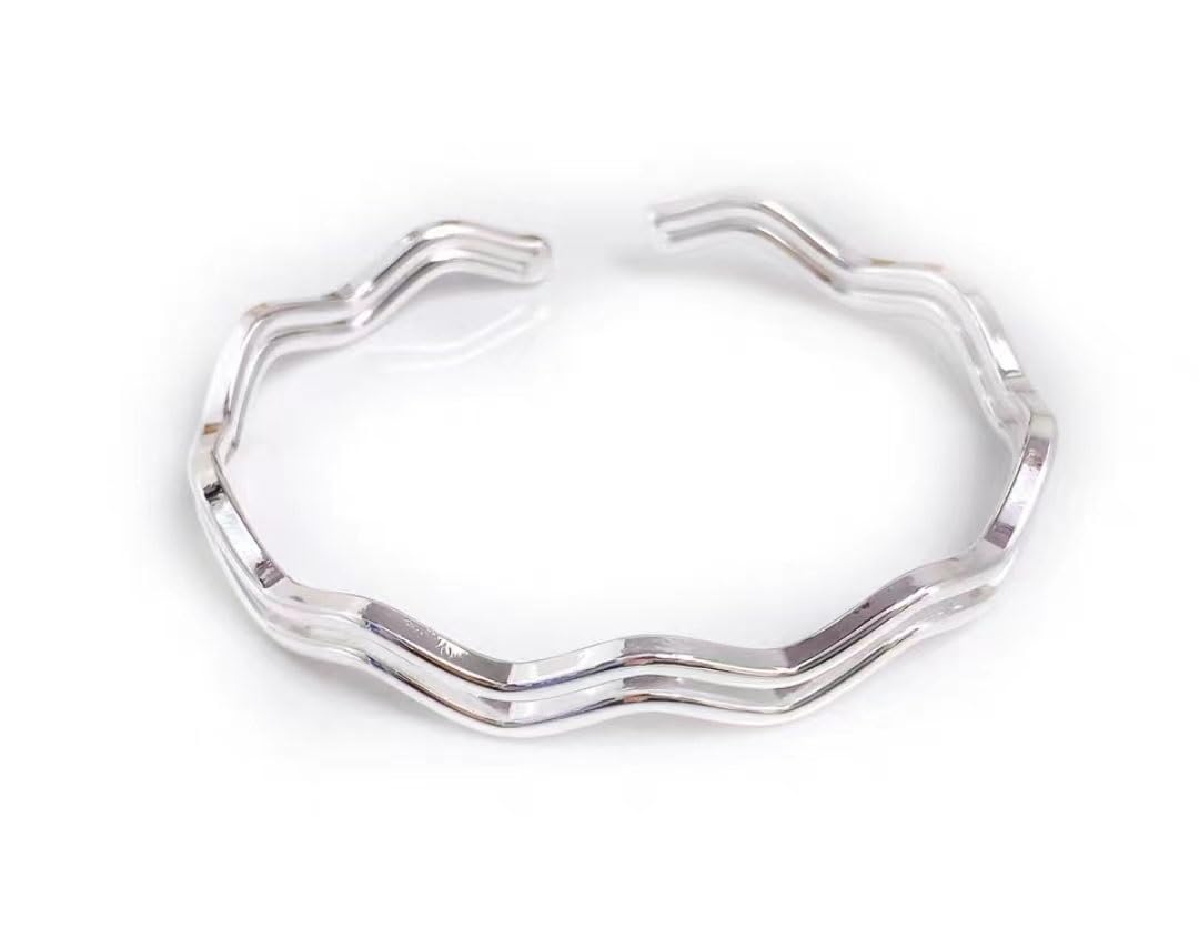 Bracciale regolabile,bracciale in argento sterling,bracciale in argento 925 da donna moda classico motivo a onde d'acqua bracciale rigido braccialetto dell'amicizia gioielli in argento da donna regali