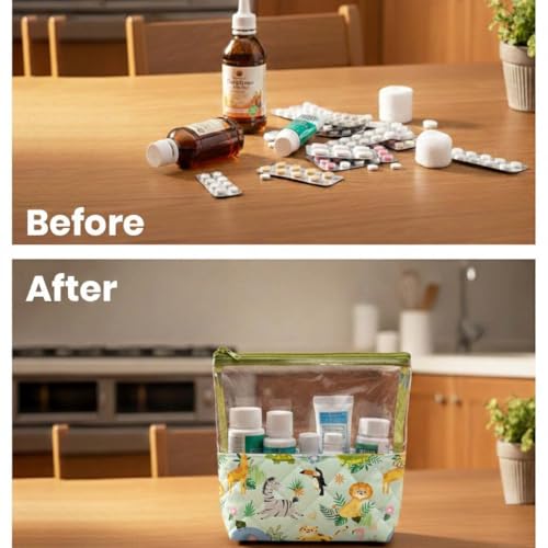 Image of Clear Zip Organizer | Multipurpose All-in-One Compact, Foldable, Durable, Lightweight, Waterproof, Bag | Travel Friendly Pouch | Ideal for Stationary & Small Accessory (Jungle Print)