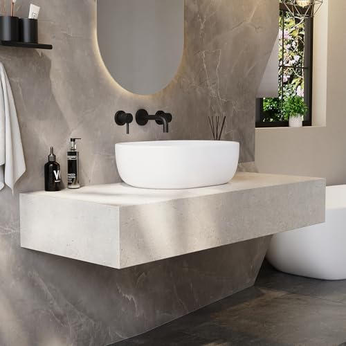 Eridanus Waschbecken aus Glasporzellan, rechteckig, weiß, glänzend, Keramik, für Badezimmer-Arbeitsplatten, perfekt für Garderobe, Waschtisch, 480 x 340 x 145 mm