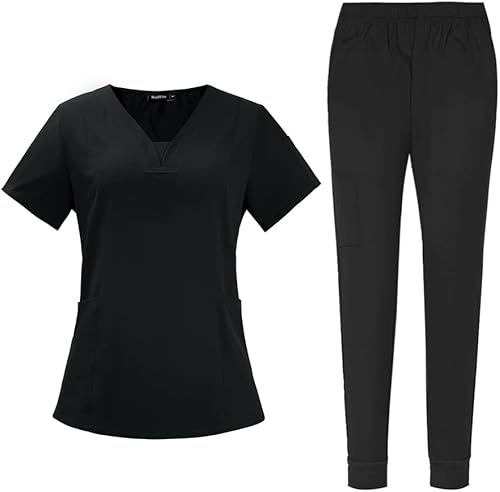 niaahinn Scrubs Medical Uniforme - Conjunto de ropa quirúrgica para mujer con cuello en V y pantalón deportivo cónico tipo cargo