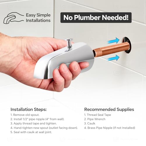 SUPPLYGIANT™ Tub Spout 1/2 IPS Thread Bathtub Faucet with Diverter at Back Chrome Plated Finish by SUPPLYGIANT - Used condition - Image 4