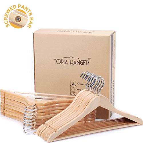 TOPIA HANGER Extra Strong Wooden Suit Hangers, Deluxe Wood Coat Hangers, Glossy Finish