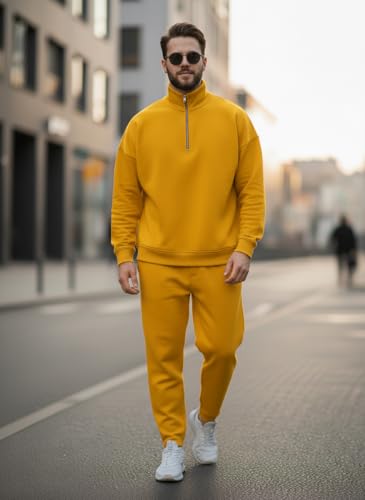 Image of Mack Jonney Solid Half Zipper Track Suit for men | Co-ord Set | Warm Fleece Tracksuit Set | Full Sleeve Sweatshirt