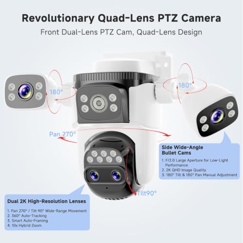 Image of VSTARCAM 4-Lens Security Cameras Wireless Outdoor, 4-in-1 Multi-View 2K 360 PTZ Plug-in WiFi Camera, 10X Hybrid Zoom, AI Motion Tracking, Color Night Vision, IP66, 128GB Card Included