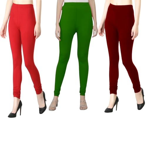 Image of Tanu Women's Cotton Leggings | Ultra-Soft, Stretchable and Comfortable | Casual Slim Fit Full Length Leggings for Women and Girls (Combo Pack of 3)