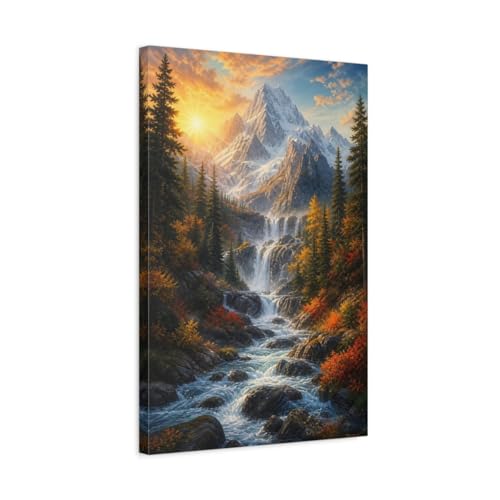 Tableau cascade d'automne en montagne 40x60 cm pour salon