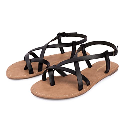 Image of Huayuanwell Women's Gladiator Flat Sandals Fisherman Strappy Sandals Ankle Strap Sandals