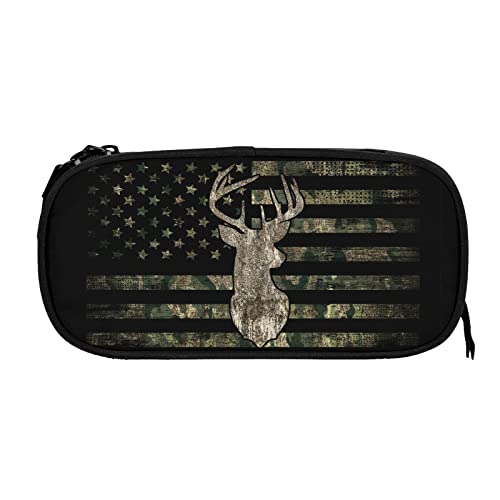 Image of YETTA YANG Retro Patriotic American Flag Deer Pencil Box Case for Pen Holders Office Supplies Big Capacity large