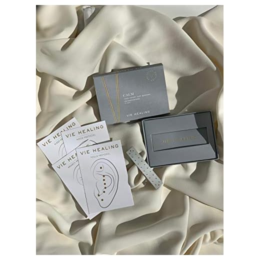 Calm 24k Gold Acupressure Ear Seeds by Vie Healing, with Ear Chart, Reflexology, Video, Helps Eliminate Stress & Depression While Improving Sleep and Memory
