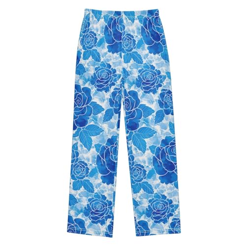 Blue Rose Flower Pajama Pants Long Sleep Pant Soft PJ Bottoms Sleepwear