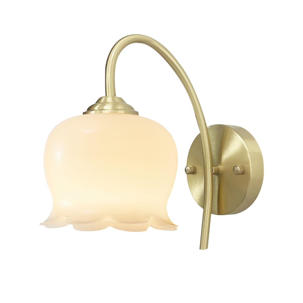 Applique da Parete in Stile Nordico, Lampada in Ottone con Supporto in Resina a Forma di Fiore, Applique Moderne con Cablaggio Fisso, luci per Soggiorno, lampade da Comodino per ca