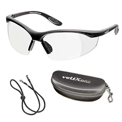 voltX 'Constructor' (TRANSPARENTES dioptría +2,50) Gafas de Seguridad con aumento total de lente (no bifocal), incluye cordón con tope regulable y funda rígida + Lente UV400 con recubrimiento antivaho