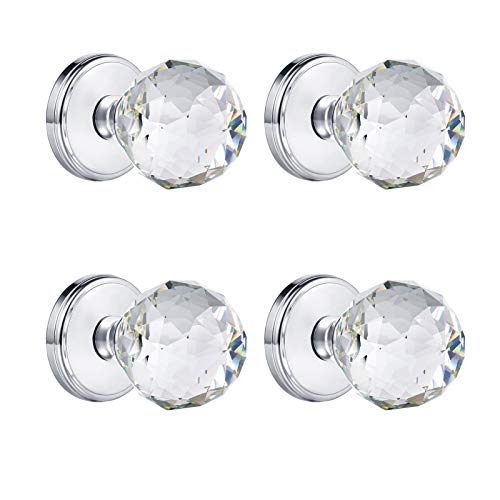CLCTK 4 Pack Crystal Glass Dummy Door Knobs, Inactive Half-Dummy Door Knob for Hall Closet, Polished Chrome