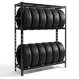 Relaxdays Reifenregal für 12 Reifen, HxBxT 180 x 120 x 40 cm, 450 kg, Stahl, Stecksystem, Reifenlager Werkstatt, schwarz