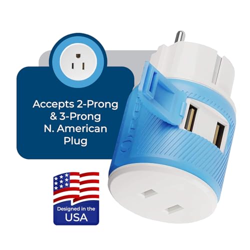 image for OREI Germany, France, Schuko Travel Plug Adapter with Dual USB - USA I