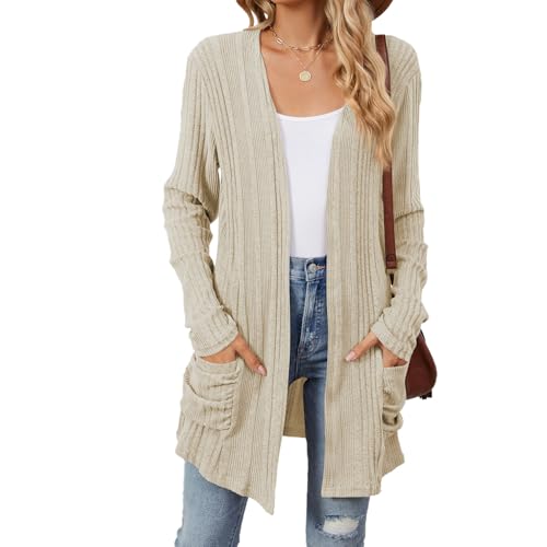 Image of Women's Lightweight Cardigan Open Front Long Sleeve Casual Knit Sweaters Coat Long Cardigan With Pockets