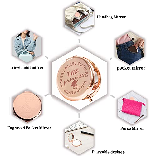 Espejo de maquillaje de bolsillo redondo estilo vaquero miniatura 4
