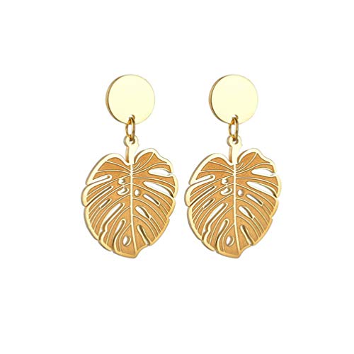 Leaf Stud Earrings 18K Gold Plated Surgical Titanium Steel Hypoallergenic Jewelry for Girls