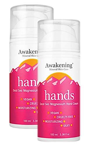 AWAKENING Hands Twin-Pack - Magnesium-Rich Hydrating Hand Therapy Hand Cream - Hand Lotion With Myrrh Extract and Concentrated Minerals of the Dead Sea for Dry Hands - Airless Pump Magnesium Cream