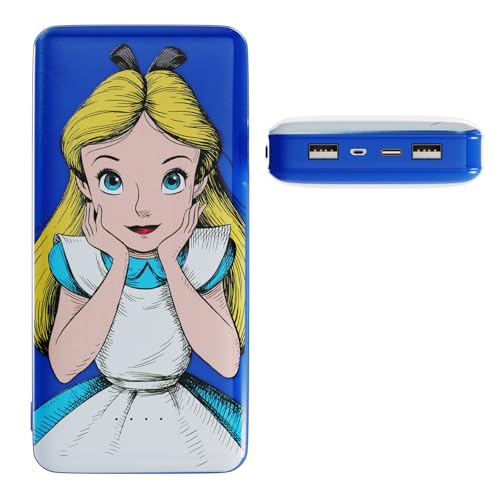 Disney Alice nel paese delle meraviglie 10.000 mAh Power Bank - Caricabatterie portatile universale con porta di ricarica USB, regalo Alice per donne, uomini, ragazzi e bambini