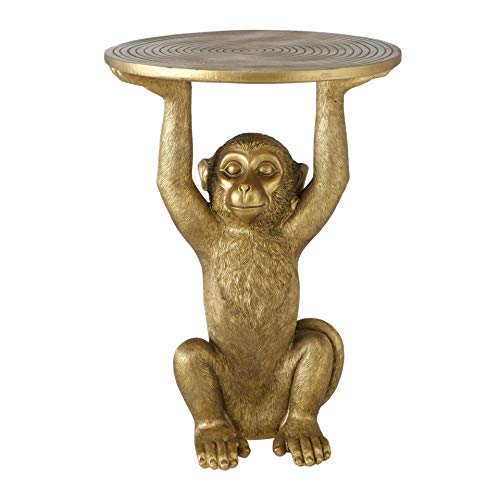 CasaJame Mesa auxiliar de estilo colonial, diseño de mono, color dorado, de resina, altura 53,5 cm