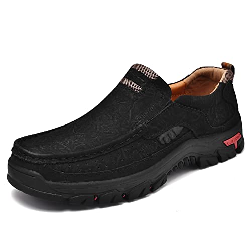 Image of MOSTELO Mens Slip On Casual Loafers Classic Outdoor Leather Walking Hiking Shoes Comfortable for Work Office Dress Outdoor