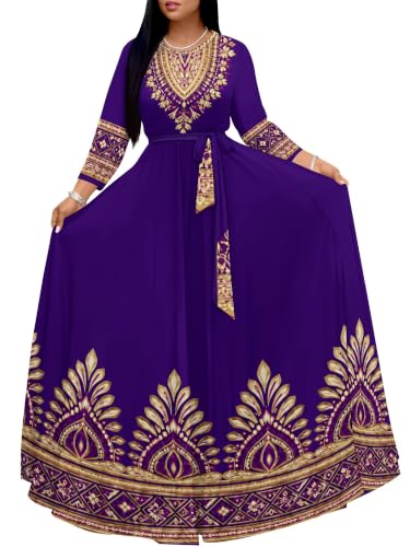 Image of Plus Size Maxi Dress for Women V Neck 3 /4 Sleeve Wrap Dress