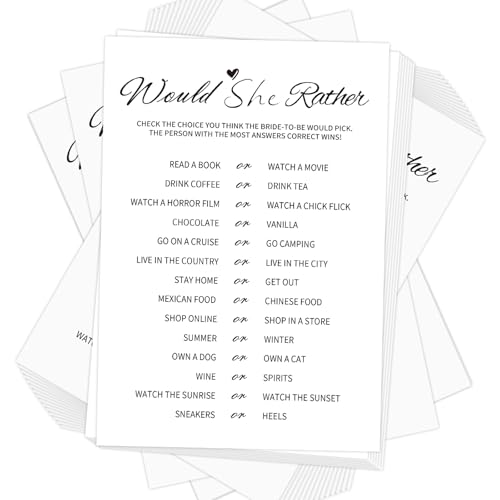 GAMSUNSTAR Would She Rather Bridal Shower Game Cards, 50 Count