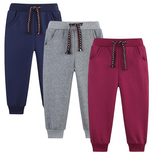 3 Pack Boy's and Girl's Fleece Pull on Jogger Sweatpant with Pockets and Drawstring 2-13 Years