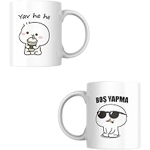Komik Bask l  Kupalar  kili Kupa Paketi Uygun Fiyatl  2 Adet Beyaz, Hi   al mak  stemem - Yar n  al r m