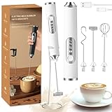 MXCOCO Agitador de Leche 6 en 1 con Base de Soporte, Espumador Eléctrico Recargable con 3 Cabezales de Acero Inoxidable y...