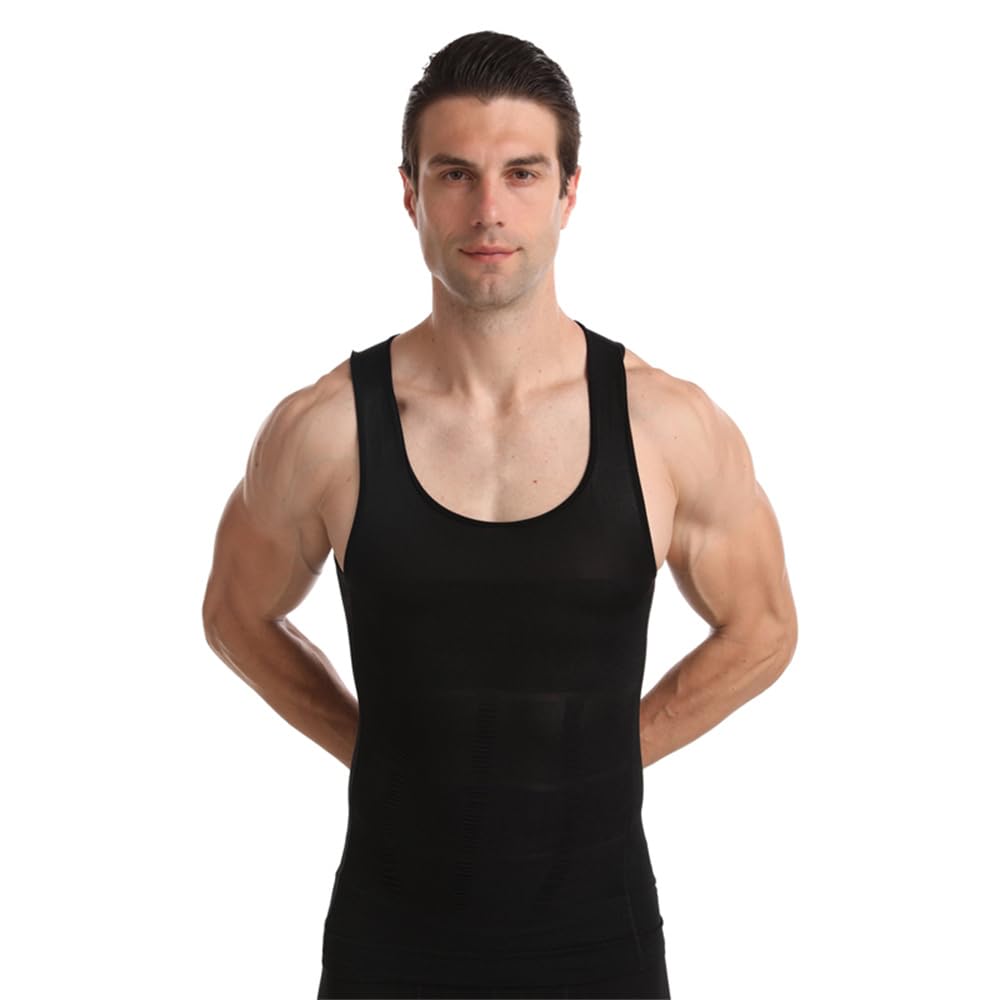 Baronhong Men's Black Gynecomastia Compression Shirt Vest To Hide Man Boobs Moobs Slimming Shapewear Flatten Whole Abdo(,S) Small