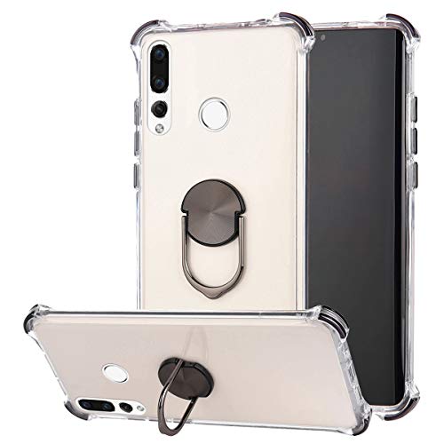 Robinsoni Case Compatible with Huawei Nova 4 Cover Silicone TPU Case Transparent Four-corner Airbag Drop-proof Case with Ring Clear Kickstand Cover Ultra Thin Bumper Shockproof Ring Case Black