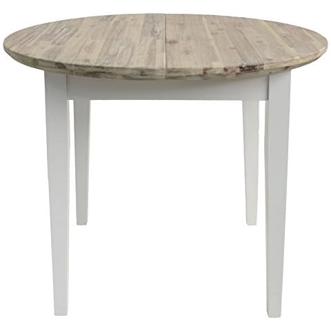 Florence white round extended table (92-117cm). 100% hardwood kitchen dining table with limed wooden top. Table ONLY. Matching chairs are also available Cover