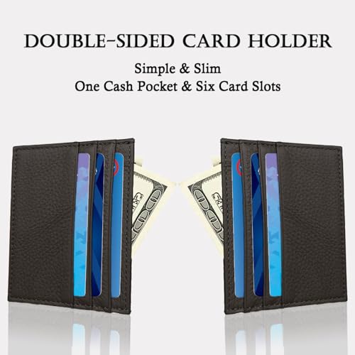 Image of WOXVM Credit Card Holder Wallet RFID Blocking Slim Credit Card Cases Holder Premium Leather Minimalist Front Pocket Small Wallet with 6 Card Slots and 1 Pockets for Men Women (Dark Brown)