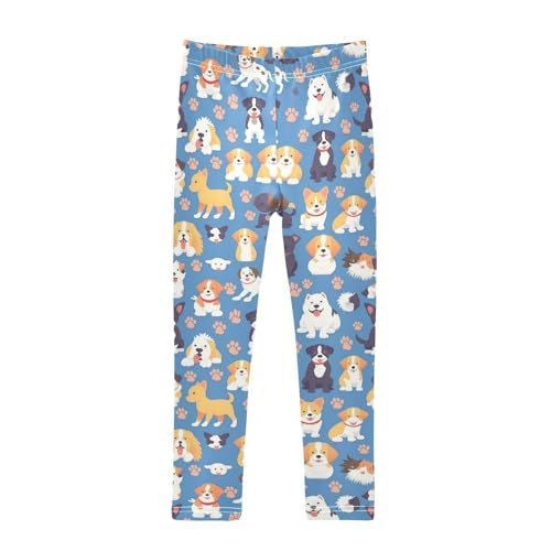 Cute Dogs Girls' Leggings Toddler Doodles Blue Paws Kids Yoga Pants Dance Active Tights 4T