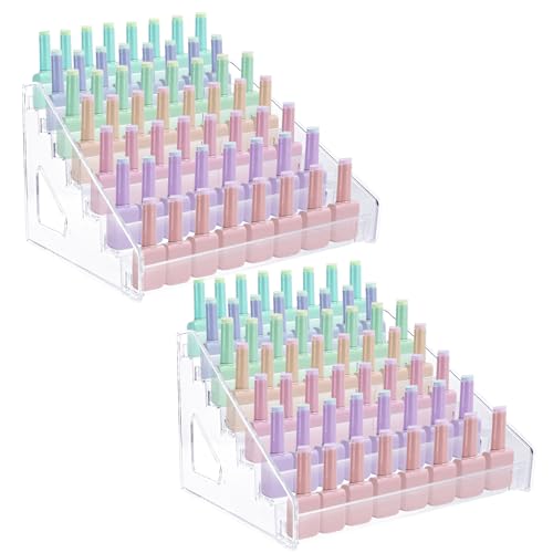 LDHHYH 2Pack Nail Polish Organizer, 7 Layers Acrylic Nail Polish Rack Organiser, Nail Varnish Display Rack for Makeup, Essential Oils and Sunglasses, Clear(31x29.5x18.5cm)