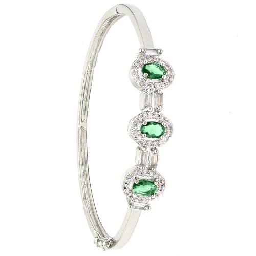 Image of ZENEME Rhodium-Plated Oval Shape American Diamond Studded Handmade Kada Bracelet For Girls and Women