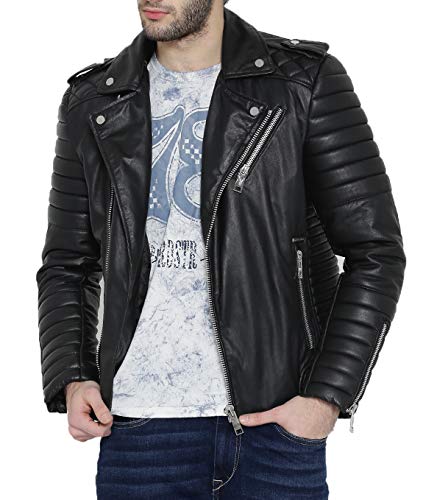 Image of leather Jacket Men - Quilted Cafe Racer Style Real Lambskin Motorcycle Leather Jackets For Mens