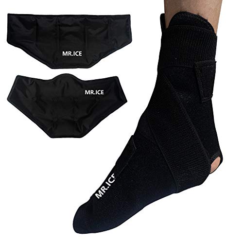 MR.ICE Foot Ankle Pain Relief Ice Pack Wrap with 2 Gel Hot Cold Therapy Packs - Great for Ankle Sprain, Achilles Tendon Injuries, Plantar Fasciitis, Bursitis & Feet Sore