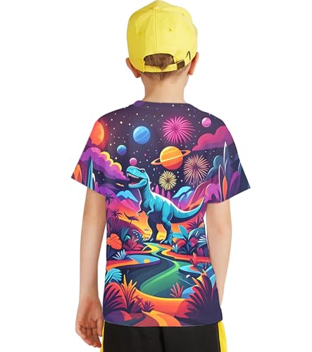 Image of Linnhoy Kids 3D Print Fashion Graphic T-Shirts for Boys Girls 6-16 Years | Unisex Colorful Short Sleeve, Crewneck, Breathable Fabric, Suitable for Daily Sport Festival Wear
