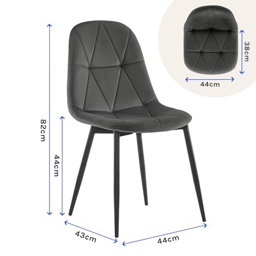 Lestarain Set Di 6 Sedia Da Pranzo In Velluto, Sedie Sala Da Pranzo Con Schienale, Sedia Ergonomica Con Gambe Metalliche, Seduta Imbottita, Nero, Grigio Scuro LCNI109001-6 - 3