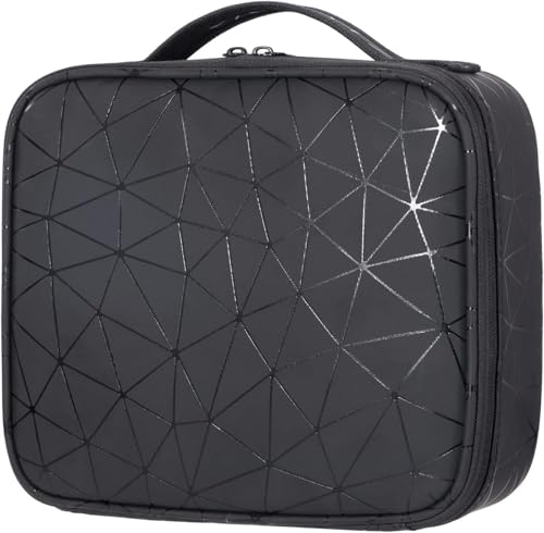 Neceser Maquillaje Bolso Mujer, Bolsa de Cosméticos de Viaje Impermeable Organizador Estuche de Aseo con Divisiones Extraíble Portátil Maletín Manicura Joyero y Uñas (Negro)