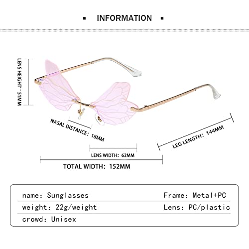 Image of Dragonfly Rimless Sunglasses Wing Shaped Butterfly Fairy Shades Glasses Fashion Party Sunglasses for Women Men