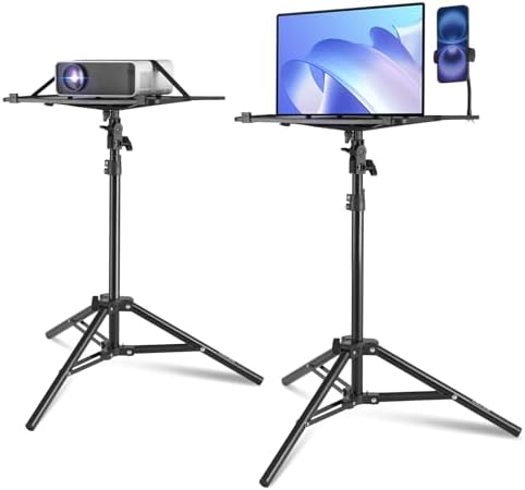 VEVOR Projector Stand, Laptop Stand Tripod Adjustable Height from 26.97 to 63 in, Portable Projector Tripod Stand with Tray & Gooseneck Phone Holder, for Outdoor Movies, Home, Office, Stage or Studio