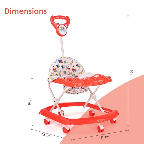 Image of BabyGo Tintin Baby Walker for 6-24 Months, Baby Walker with Push Handle & Activity Tray - Foldable Adjustable Height Infant Walker with Wheels, Music,Toy Bar and Comfotable seat (Red)