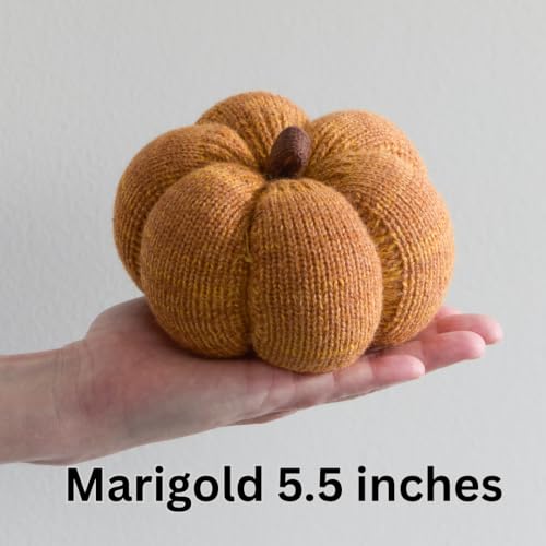 Image of Set of 3 Multi-size Cozy Knit Pumpkins (Marigold Large Multi-size set) | Fall Home decor, Shelf sitters, Bowl fillers, Gift for Friend