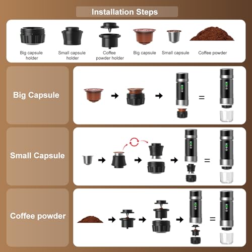 Vtizikl Portable Coffee Machine, 3-in-1 Travel Espresso Machine, Compatible with Small & Large Capsules, Ground Coffee, Self-Heating, USB-C, Ideal for Camping, Office & Home (Gray) - Image 4